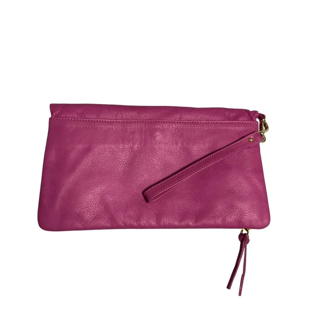 Alberta Di Canio Pink Genuine Leather Wristlet Clutch Made In Italy With Gold-To